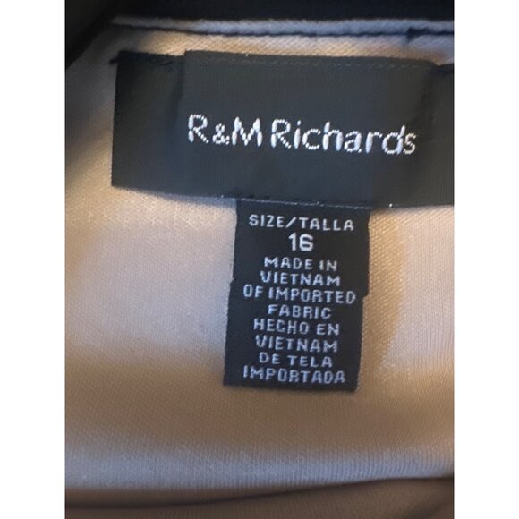 R&M Richards Size 16 Black & Tan Striped Dress Sheer Panels Party Cocktail - Picture 3 of 6